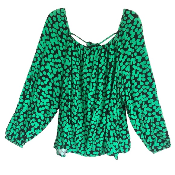 Ava & Viv Balloon Long Sleeve Blouse Polka Dots Green - Picture 1 of 10